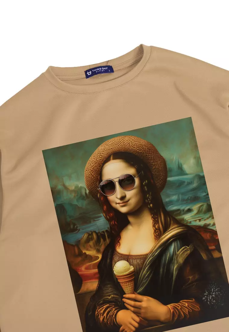 MTQ99 kaos oversize vintage painting bahan tebal scuba "modern mona" khaki