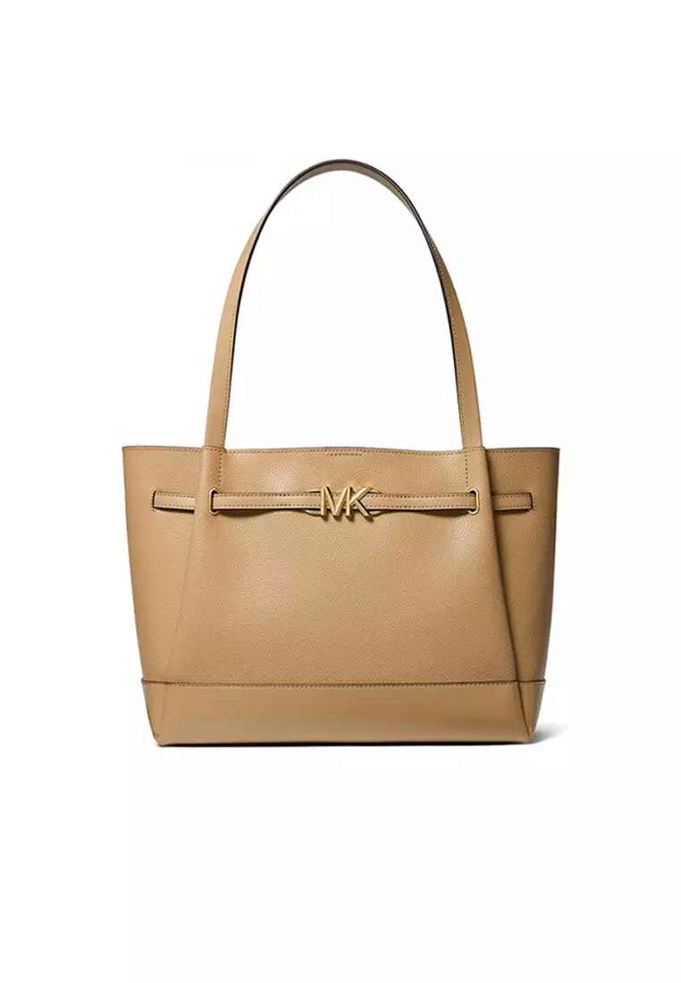 Michael Kors REED LG BELTED TOTE LEATHER Cow leather large women s one shoulder handbag 35S3G6RT3T CAMEL