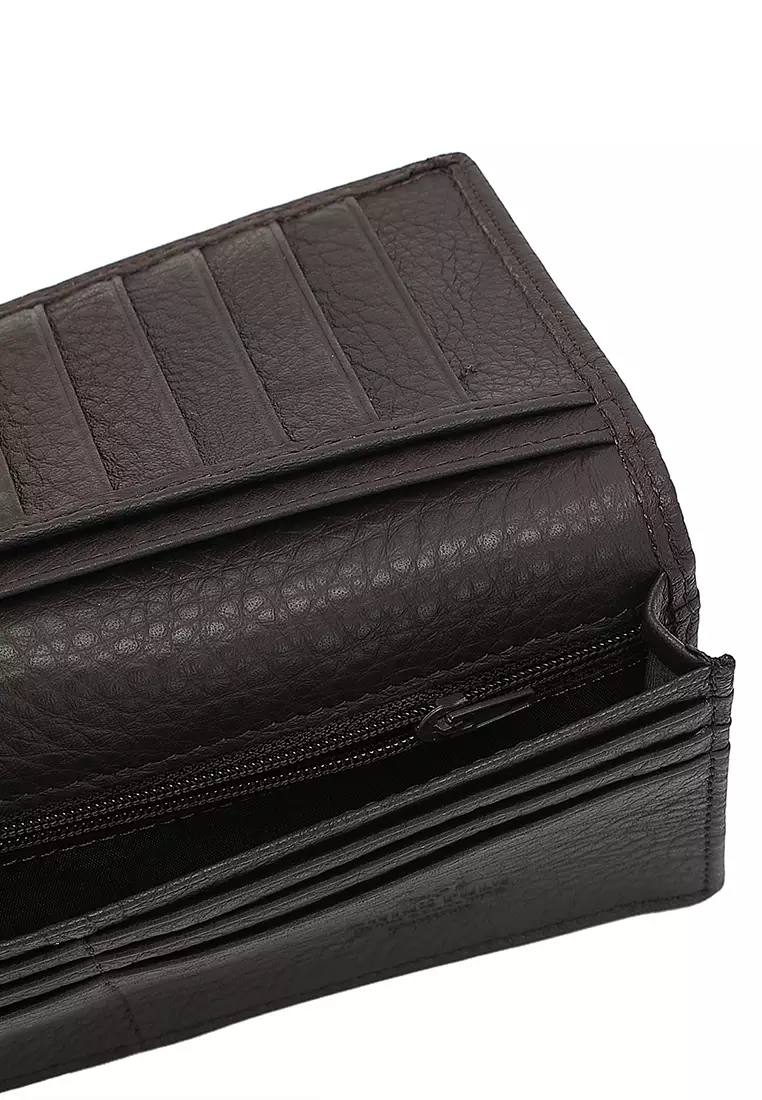 Genuine Leather RFID Long Wallet - Black