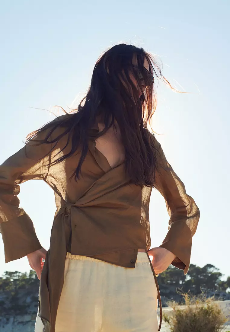 100% Ramie Tie-Front Blouse