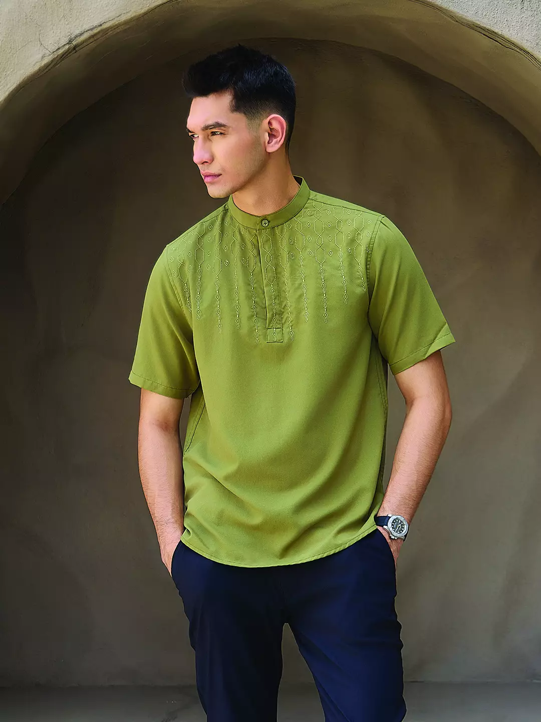 OXCON Kemeja koko Tangan Pendek Bordir Baiq Green