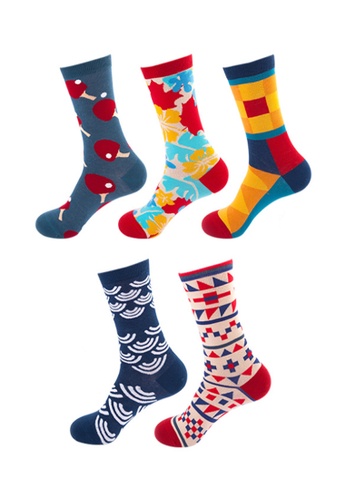 Kings Collection white Set of 5 Pairs Geometric Pattern Cozy Socks (One Size) (HS202313-317) 8CC8AAA21E14DCGS_1