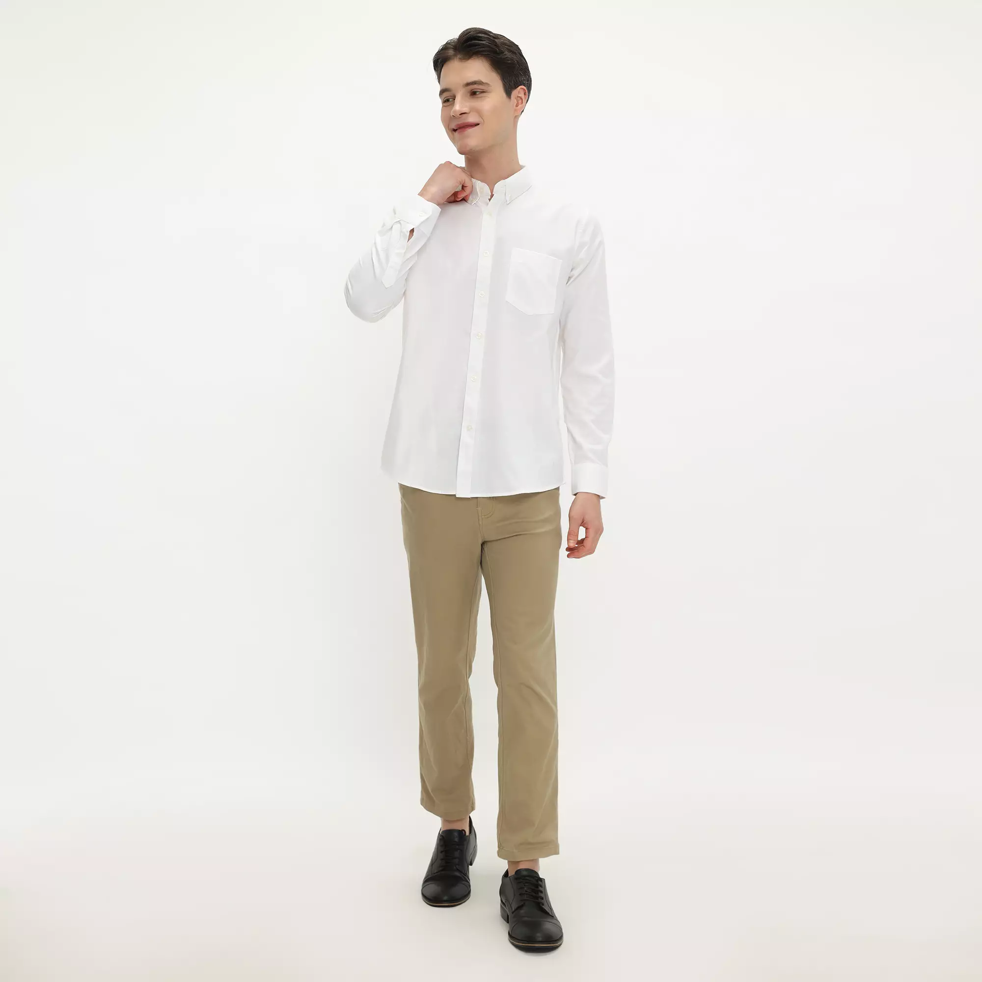 Platini Kemeja Pria Polos Lengan Panjang Katun Oxford Broken White 11069.7