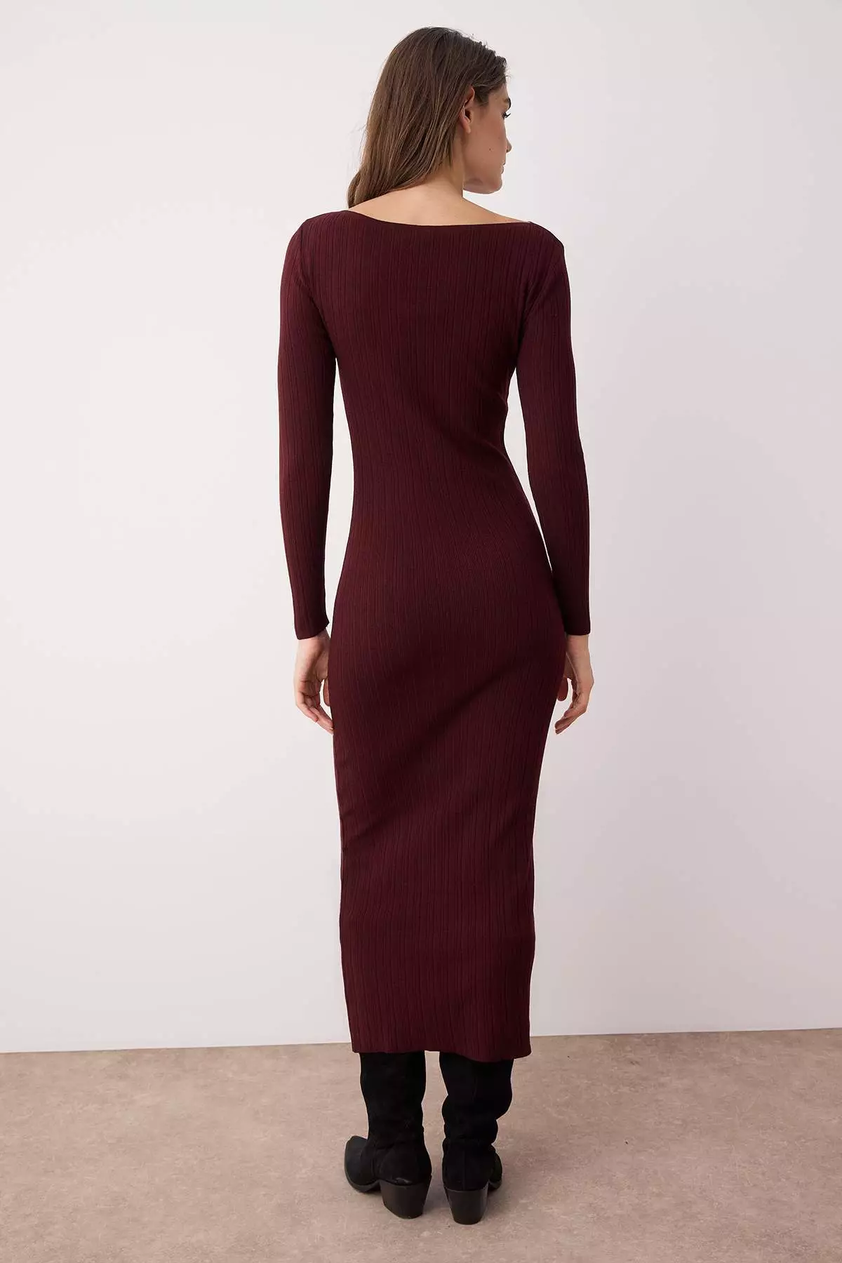Burgundy Mercerized Look Maxi Knitwear Premium Yarn/Special Yarn Dress