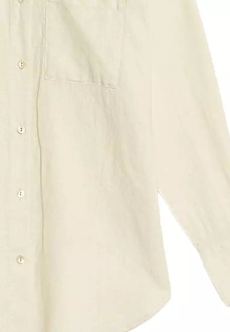 Pure Linen Collared Oversized Girlfriend Style Shirt