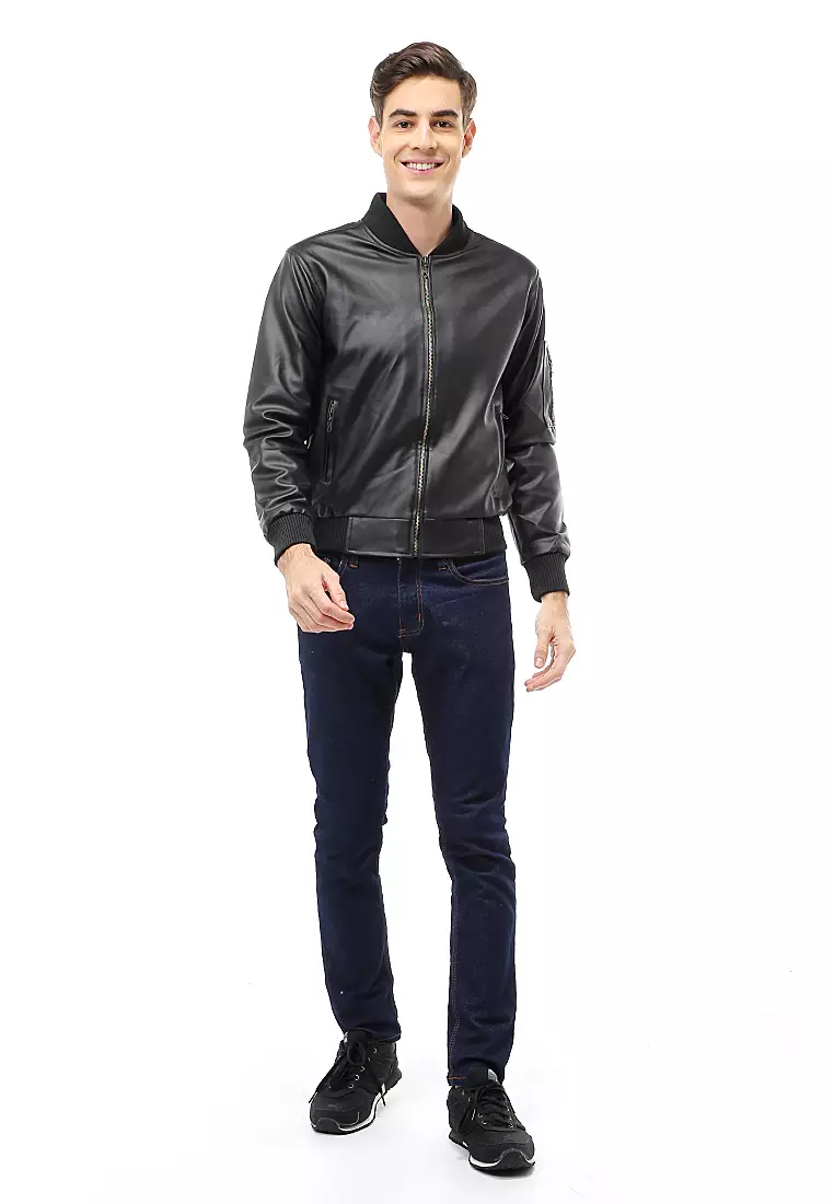 Halbert Outerwear Jaket Kulit Pria Simple Design Material Leather ORIGINAL - Black