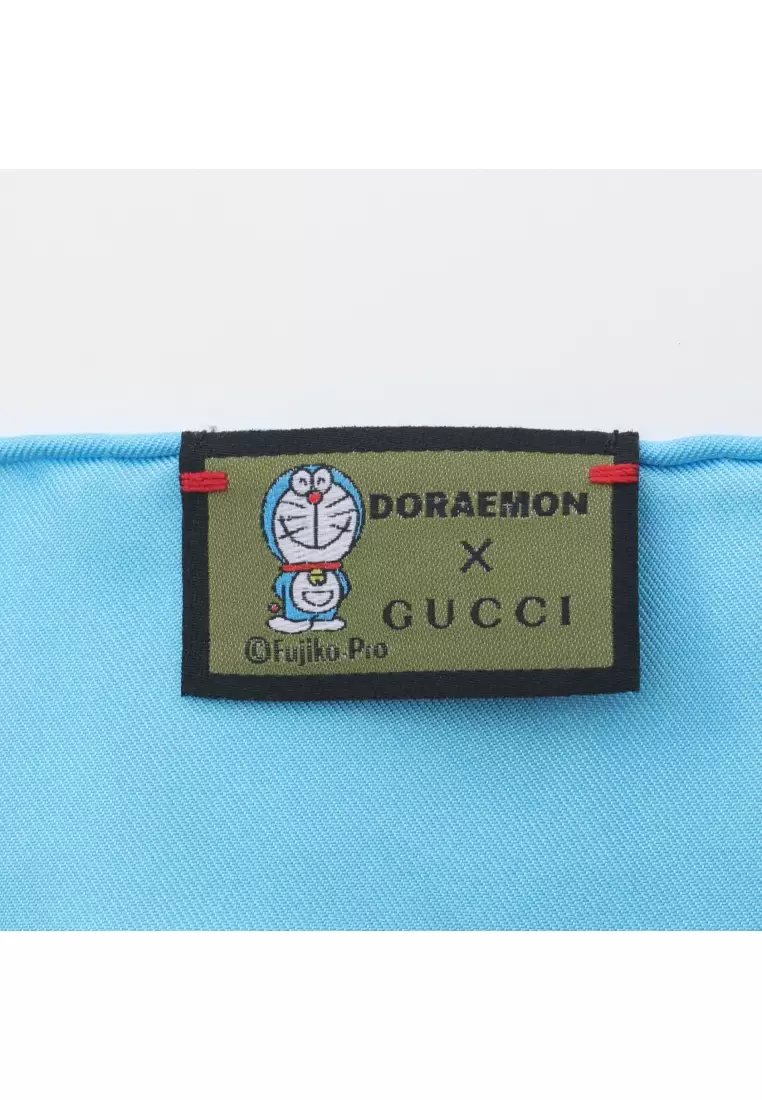 Pre-Loved Gucci GUCCI × Doraemon scarf floral pattern silk Light blue multicolor