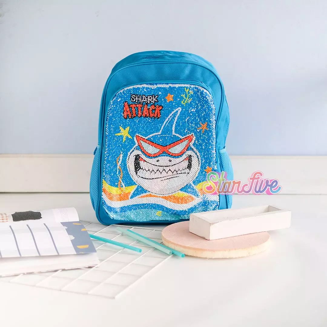 TAS SEKOLAH BACKPACK BISA GANTI GAMBAR STARFIVE - BLUE SHARK/DINO