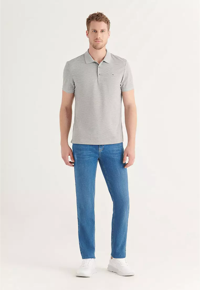 Men's Grey 100% Cotton Cool Polo Neck T-Shirt E001004