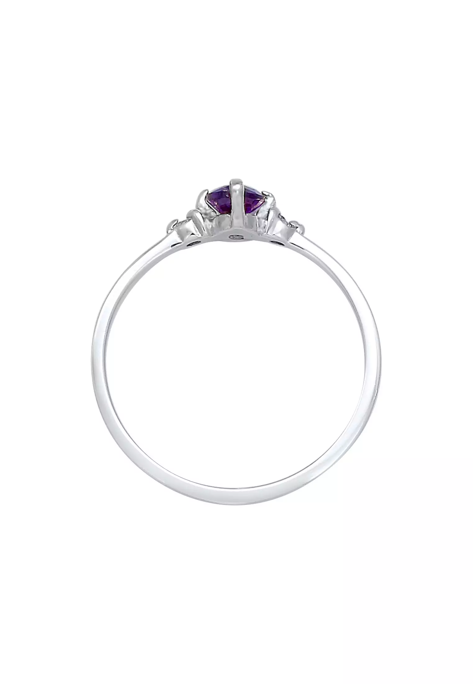 Ring Solitaire Engagement Purple Sparkling Cubic Zirconia Crystals