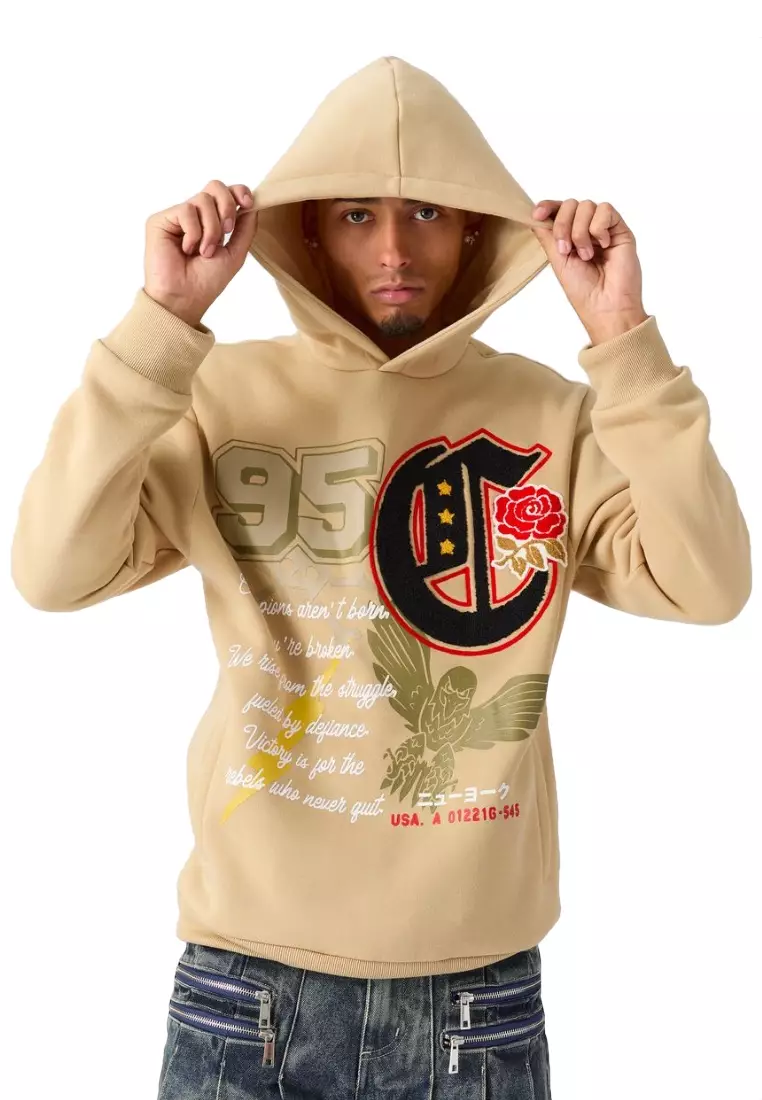 纽约市街头服饰 - 陈尼尔连帽衫 - 卡其色