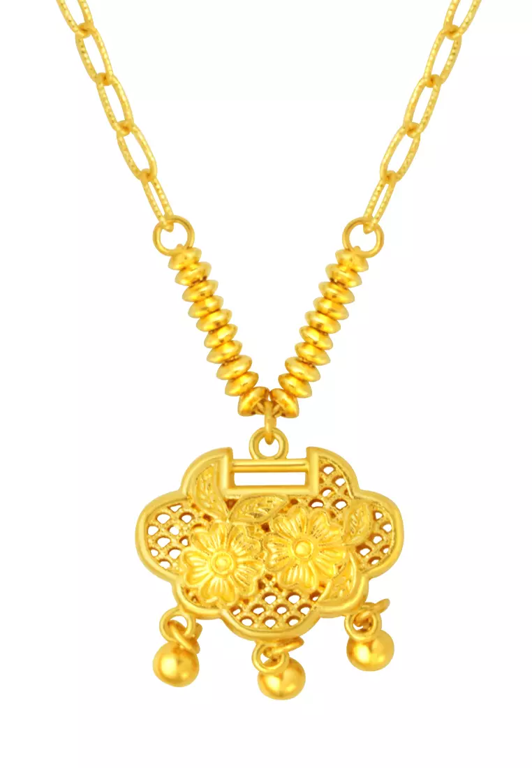 TOMEI Flower Lock Necklace, Yellow Gold 999
