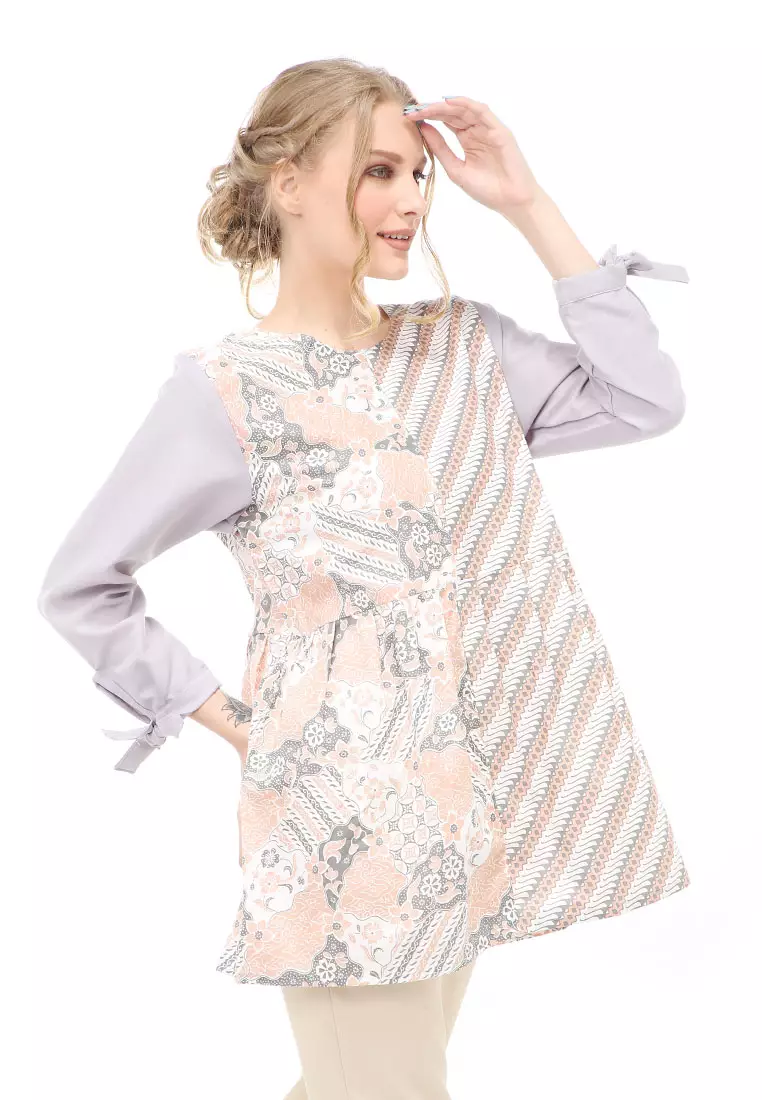 Lynelle Batik Wanita Sonia Lengan Panjang Motif Mega Material Cotton ORIGINAL - Gray