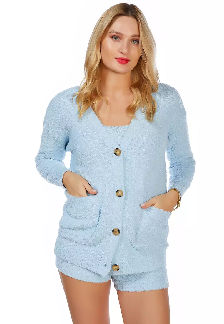 Jual London Rag Cardigan lengan penuh rajutan berwarna biru Original ...