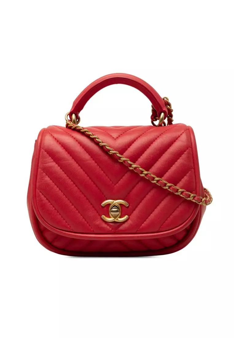 Pre-Loved Chanel Mini Cc Chevron Lambskin Reversed Round Flap