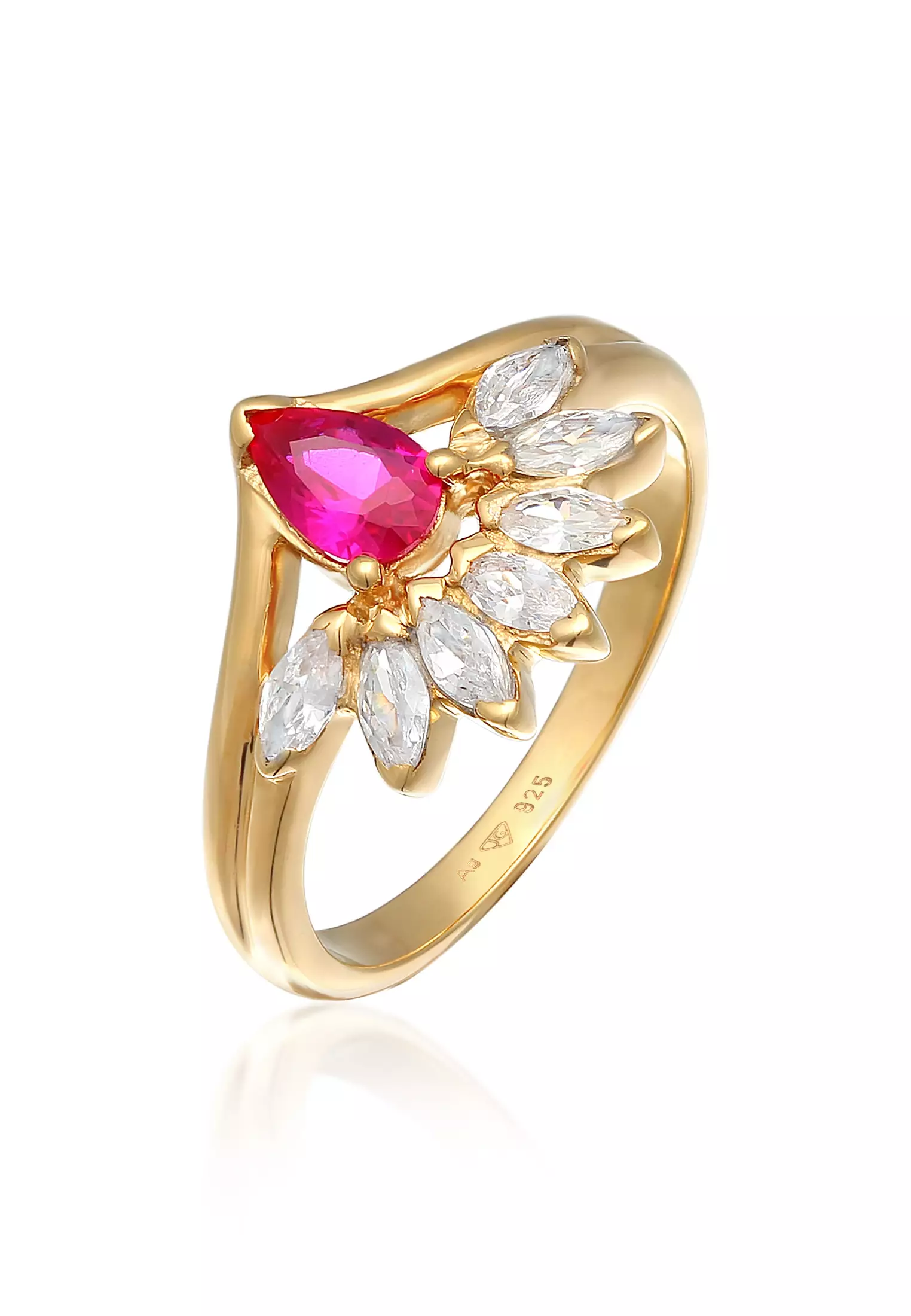 Ring Glamorous Oval Synth. Ruby And Zirconia Gold Plated