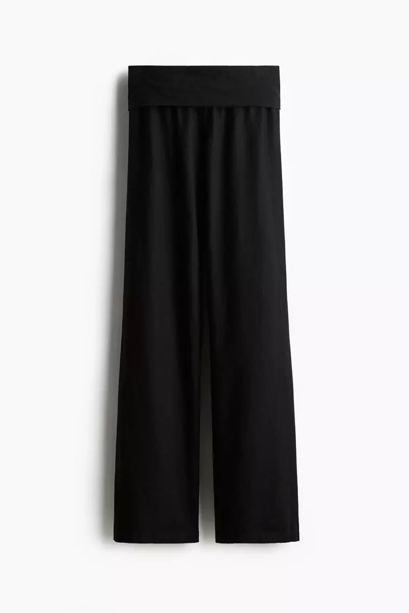 Foldover-waist linen-blend trousers
