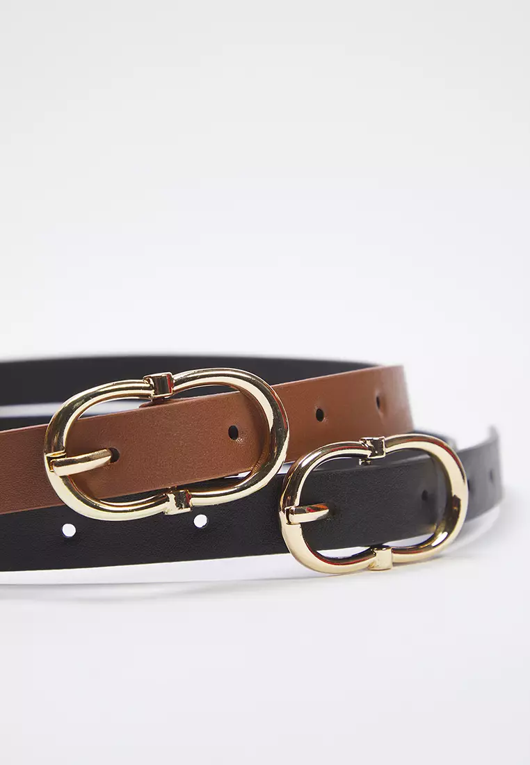 Black-Tan 2-Pack Leather Look Belt
