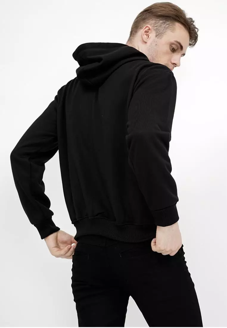 Jaket Polos Hoodie Zipper Sweater Warna Hitam