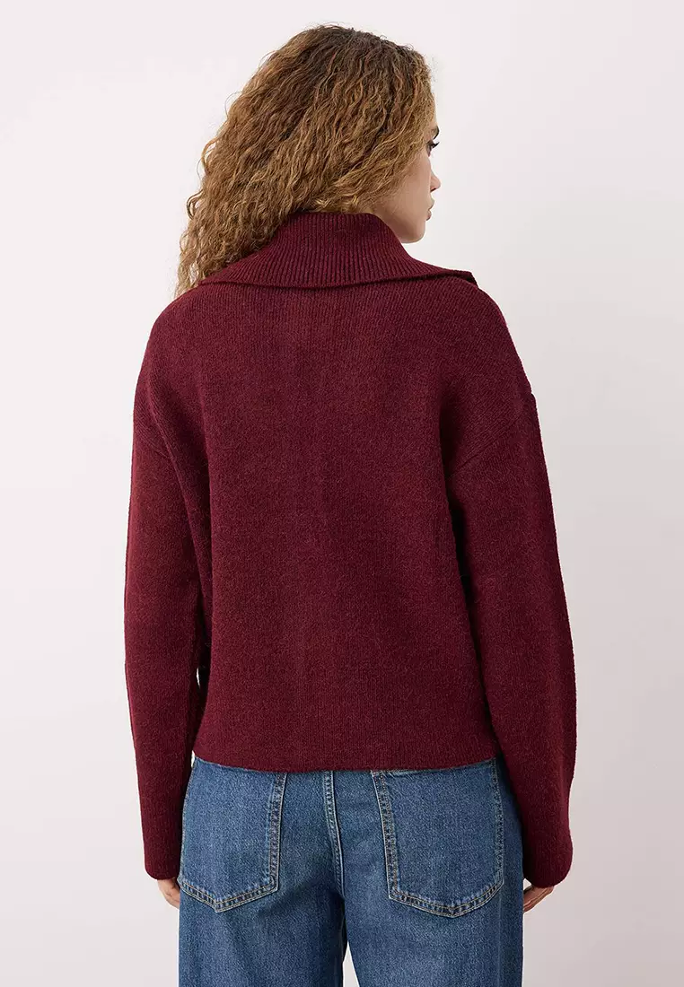 Wardrobe Essentials Burgundy Wardrobe Essentiasl Soft Textured Wide Pattern Knit Cardigan