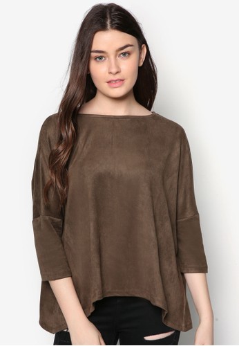 寬版麂皮五分zalora時尚購物網的koumi koumi袖上衣, 服飾, 上衣
