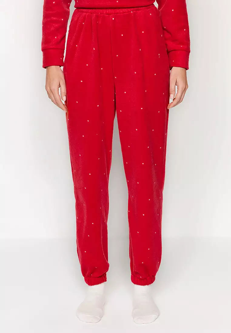 Red Polka Dot Fleece Winter Knitted Pajamas Set Thmaw24Pt00032