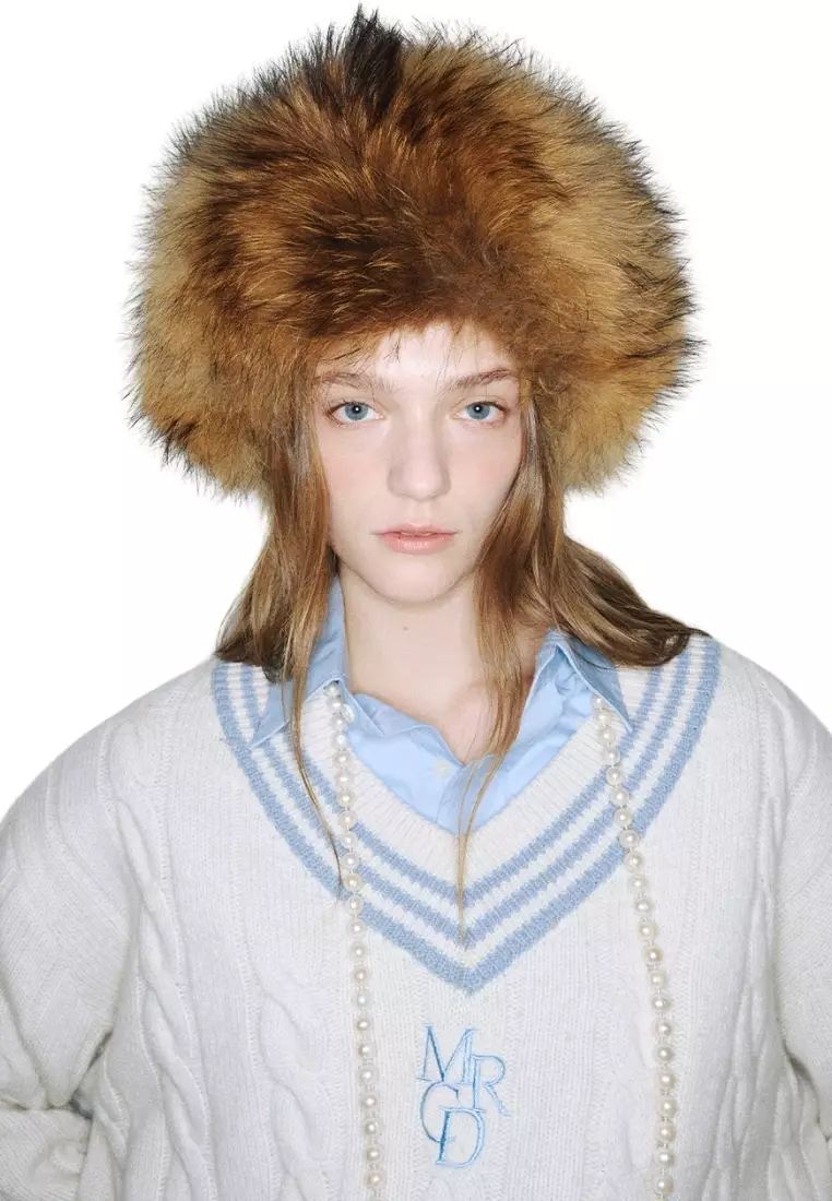 Cashmere Blended Cable Oversize V Neck - Ivory Sky