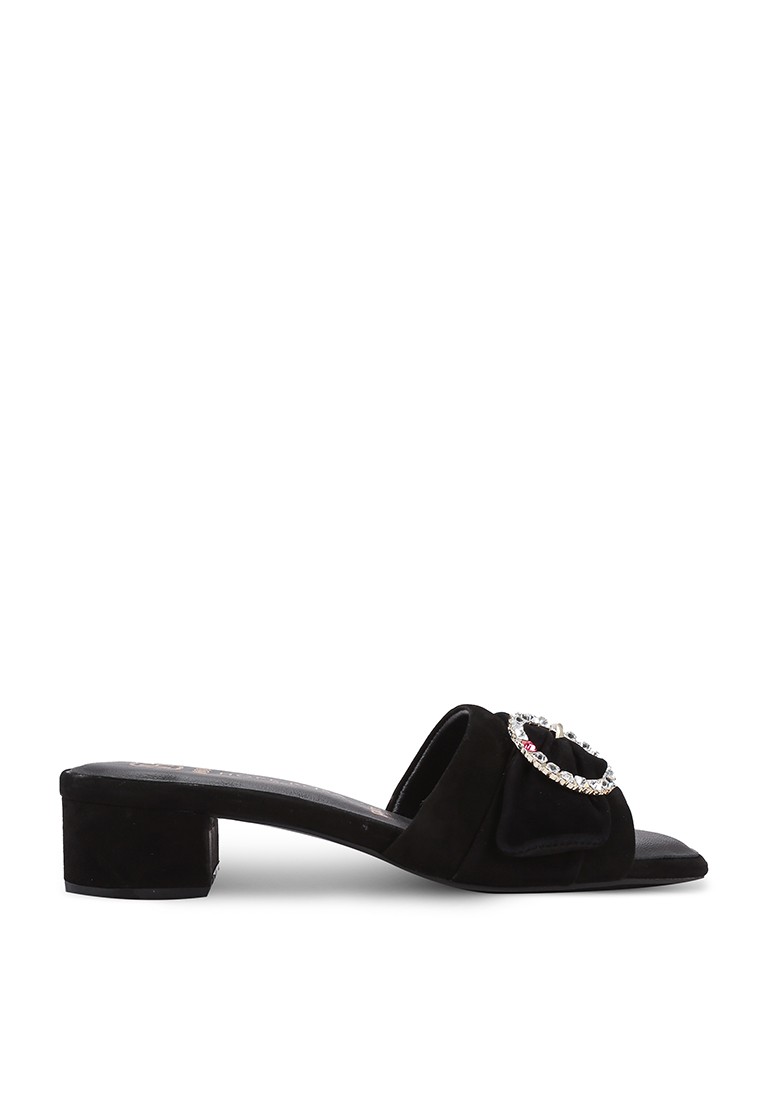 Hope Rosa Goddess Black Crystal Suede Slide Sandals