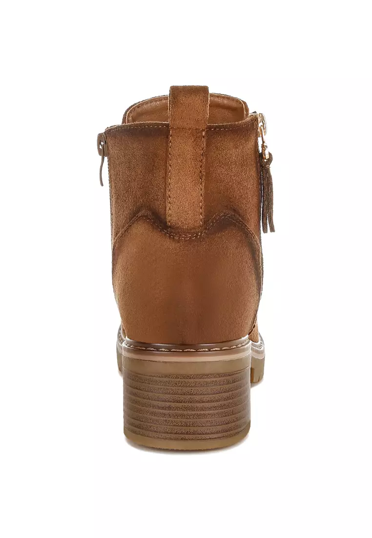 Sepatu Bot Ritsleting Microfiber Warna Coklat