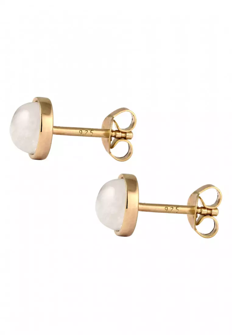 Anting Perhiasan Perak 925 Wanita Circle Moonstone Gold Plated
