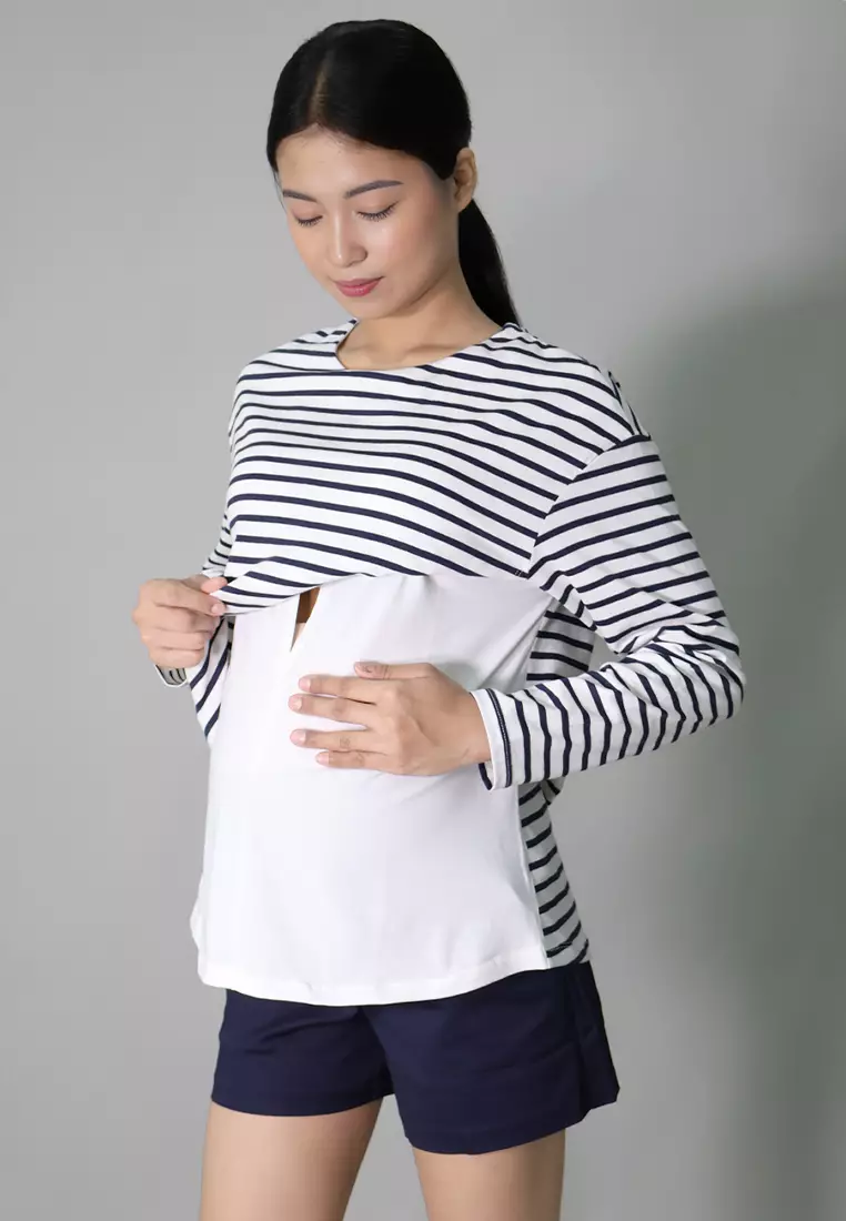 White Maternity & Nursing Long Sleeve Top
