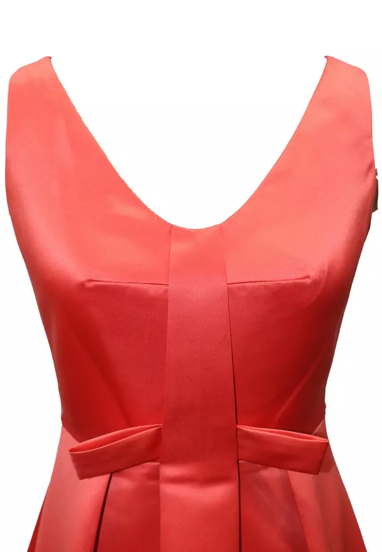 迷人色丁V領蝴蝶結晚禮服