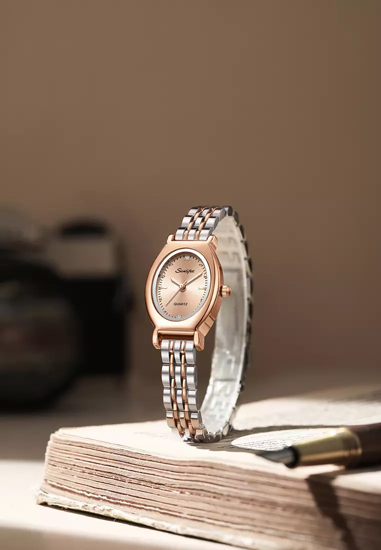 Jam Tangan Wanita Original Oval Korea Elegan Vintage Kuarsa Tali Alloy Jam Tangan CewekA008 allrose