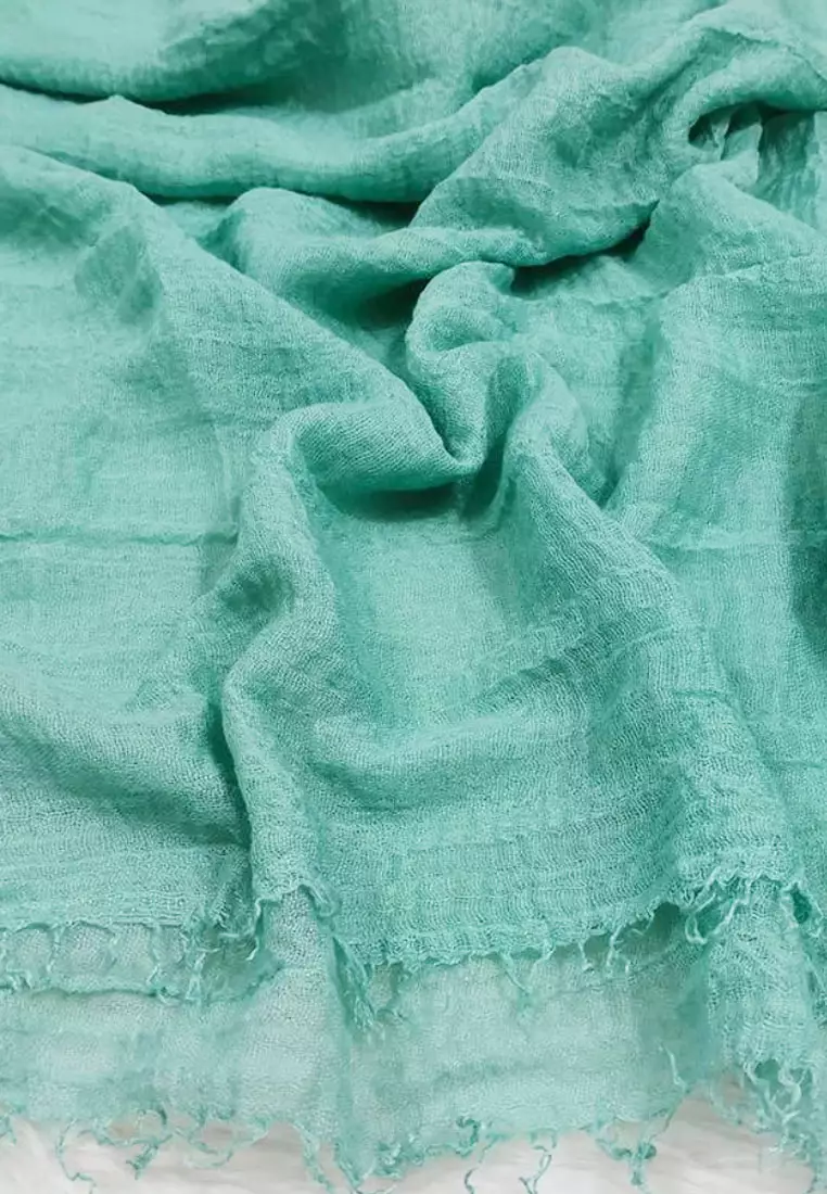 Hijab Pashmina Cotton Crinkle Shawl Syal Wanita Mint