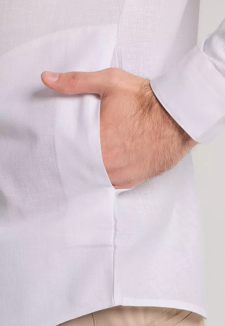 MOC Kemeja Koko Lengan Panjang Pria Mudzil - White
