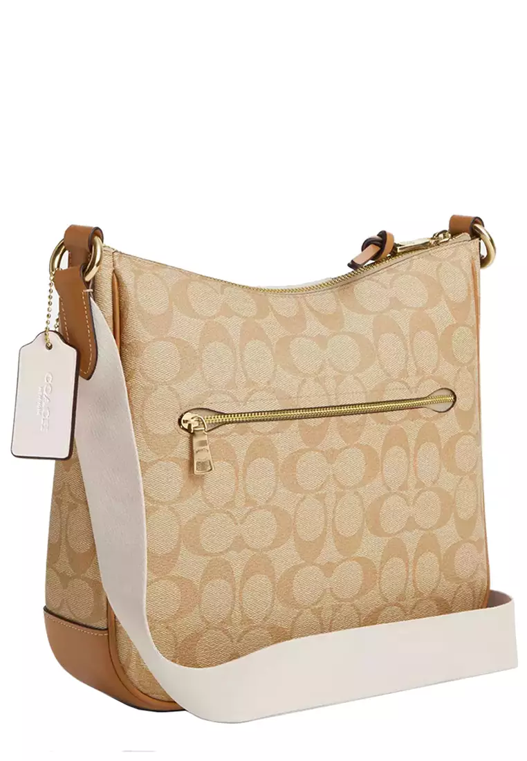 Coach Signature Zip File Crossbody Bag Light Khaki/Chalk