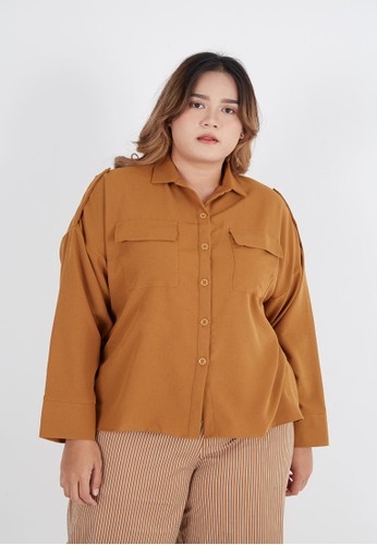 Sorabel brown Giddia Plain Button Shirt Big Size Brown C5652AA69CACEFGS_1
