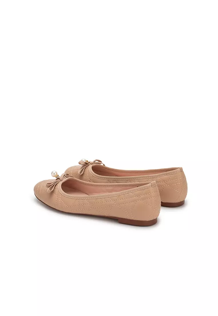 QUILTED ROUND TOE FLAT PUMP 復古蝴蝶結圆頭平底鞋