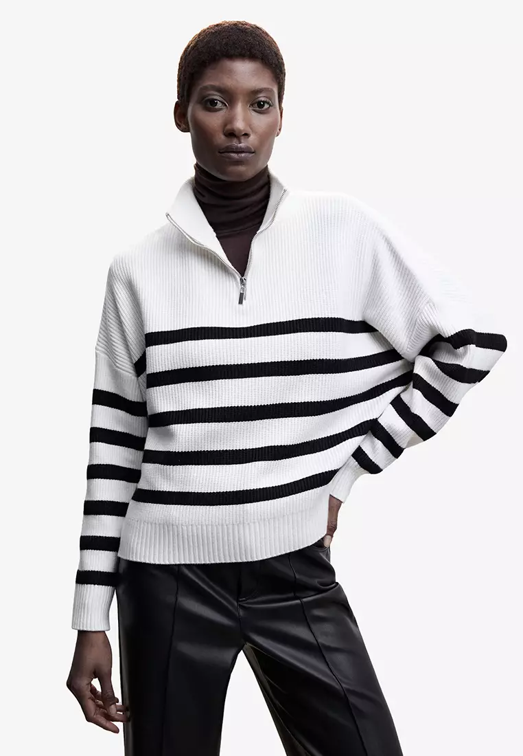 Mango striped zip discount sweater