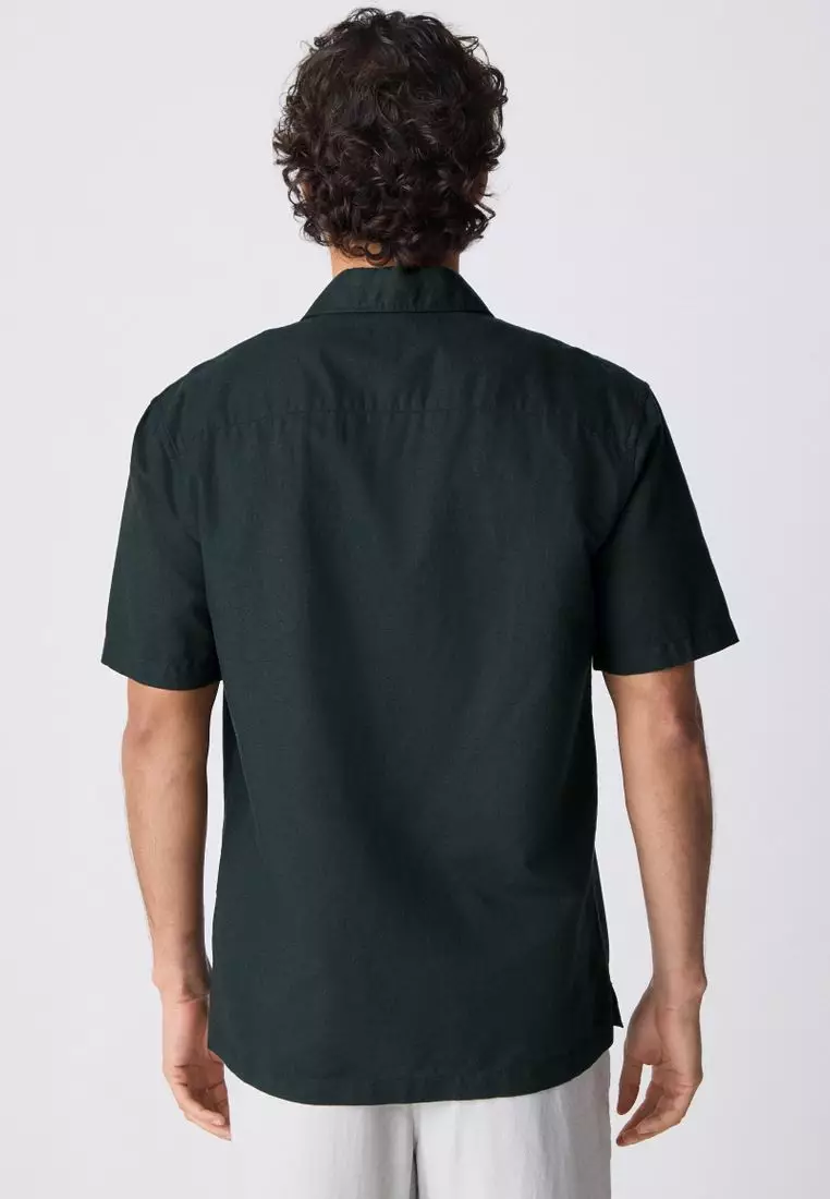 Short Sleeve Linen Blend Shirt Standard Collar