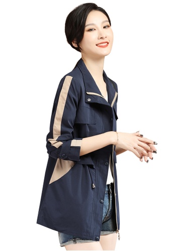 A-IN GIRLS beige and navy Fashion Color Blocking Versatile Trench Coat 4A59FAA1B7E80AGS_1