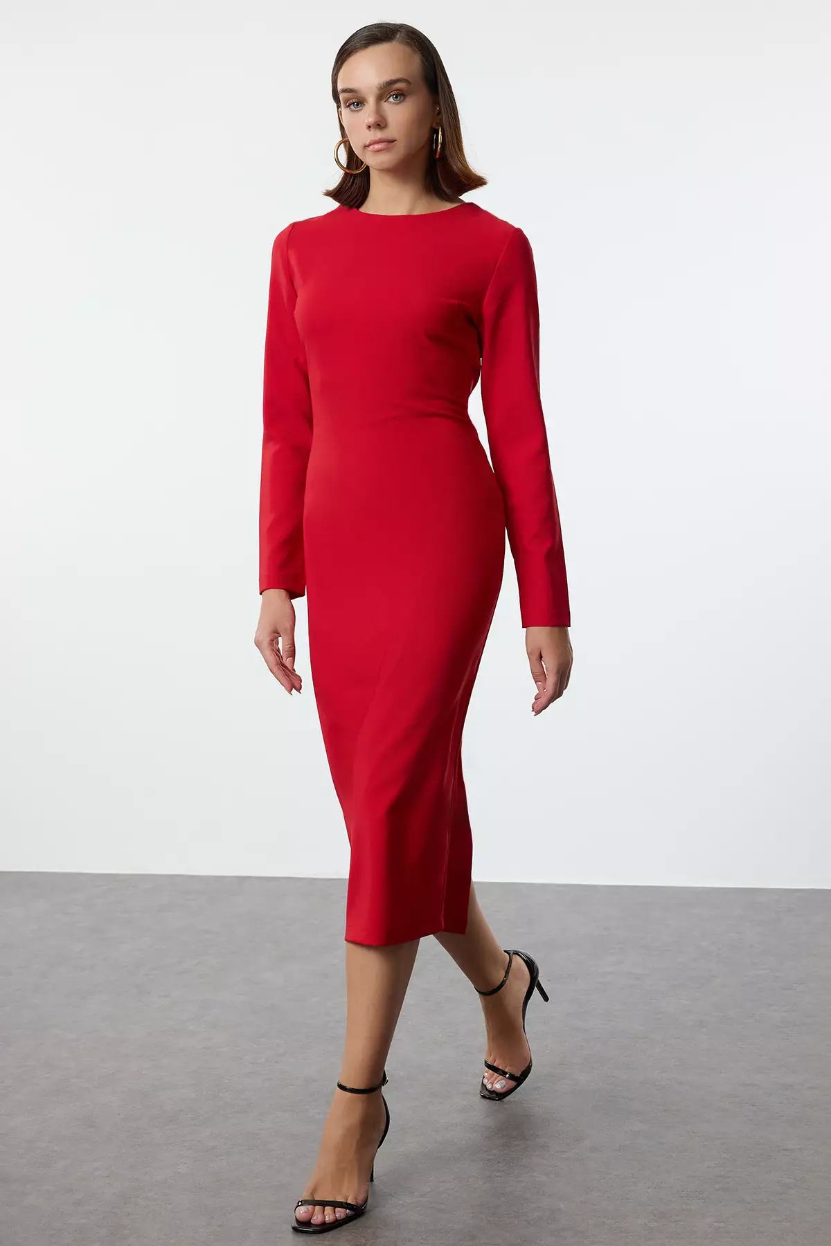 Jual Trendyol Red Bodycon Midi Woven Dress TWOAW25EL00279 Original