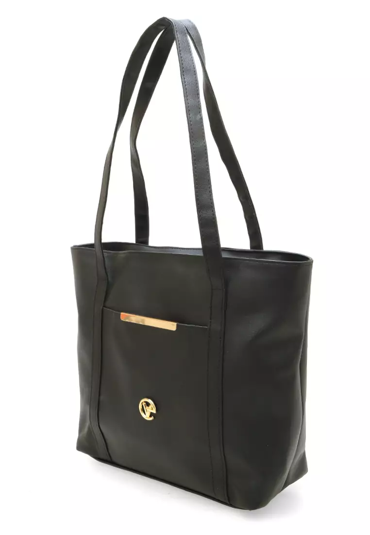Nina ToteBag Bahan Sintetis Import Design Simple And High Quality - Black