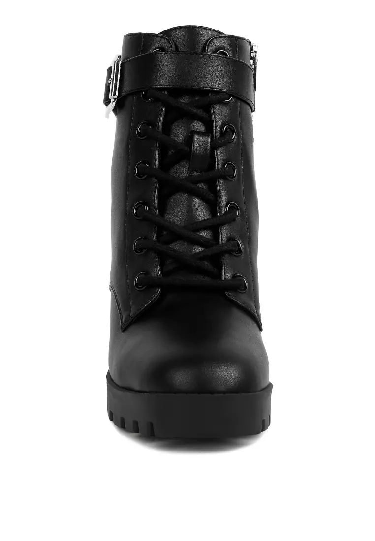 Black Faux Leather Lace Up Boots
