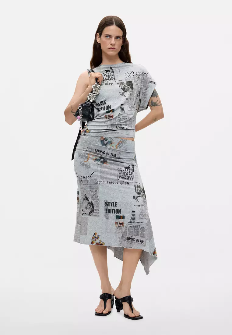 Asymmetric Printed Skirt