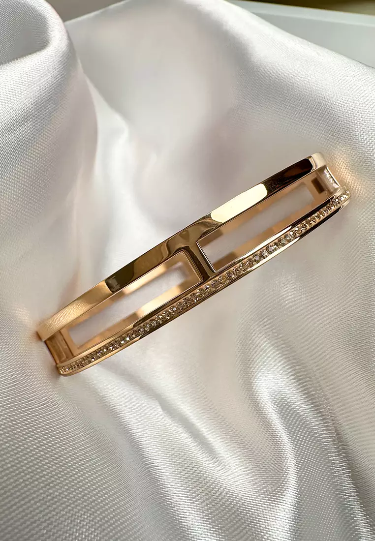 Lucky Dimension Cuff Stainless Steel Bangle in Rose Gold