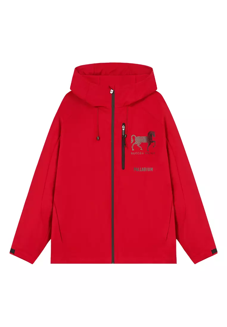 男裝馬年主題LOGO寬鬆防風防潑水連帽外套