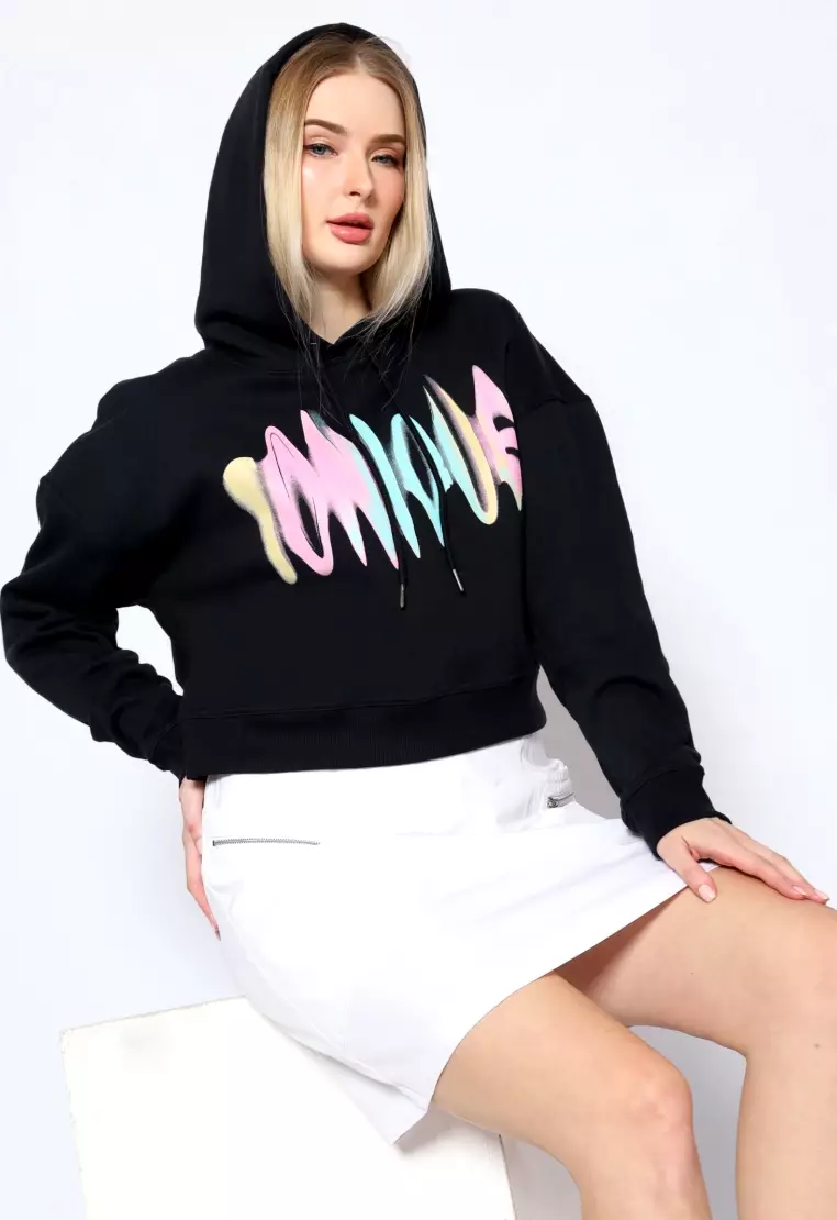 TONIQUE Hoodie Wanita Crop Katun Hitam SOPHIA Women's Regular Fit Cotton Crop Hoodie Black