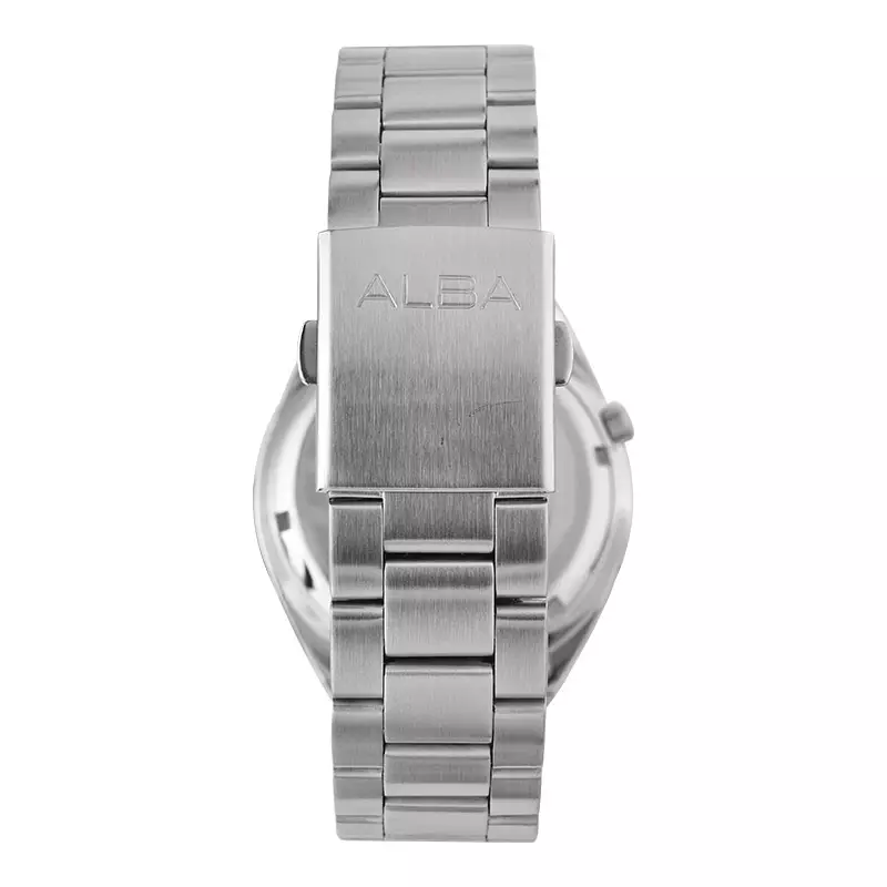 Jam Tangan Pria Alba Mechanical AL4321X1 Automatic Men Light Blue Patterned Dial Stainless Steel Strap