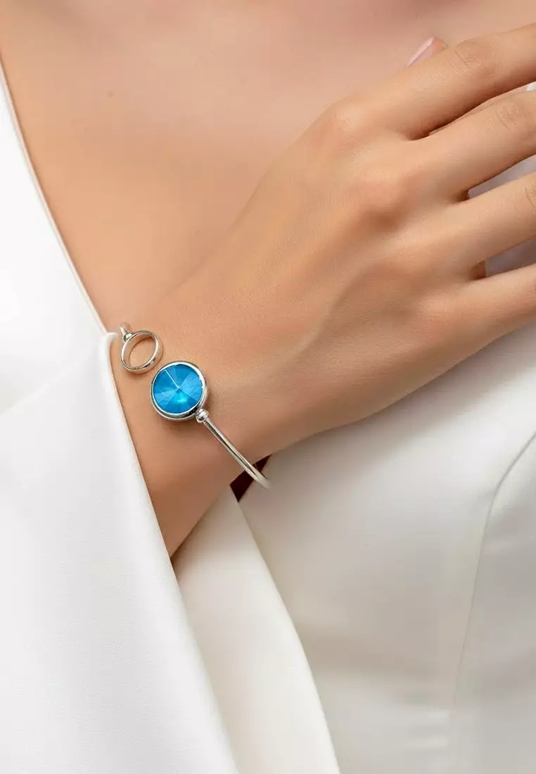Pristine Bangle White Gold Embellished with SWAROVSKI® crystals-White Gold/Azare Blue